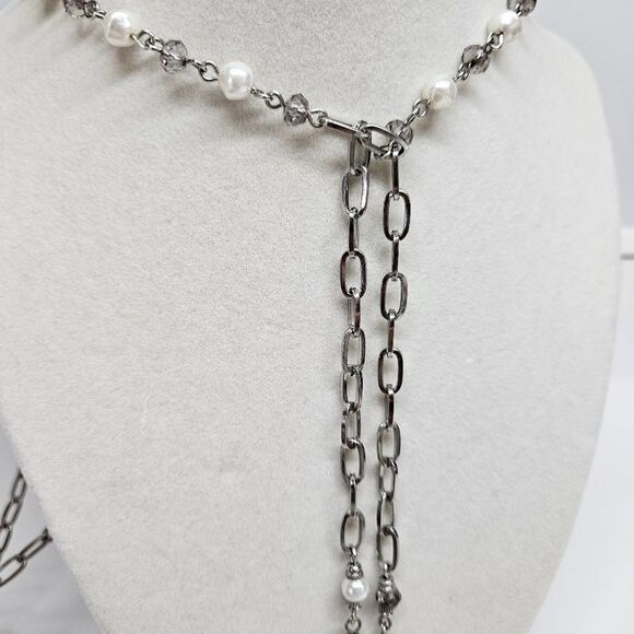 VINTAGE Premier Designs Silver Tone Beaded Tassel Long Chain Necklace - Picture 6 of 9